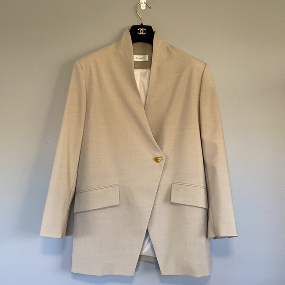 Wool Suit Collarless Jacket Tailored Trousers - Picture 9 of 16